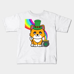 Cute Orange cat is a leprechaun Kids T-Shirt